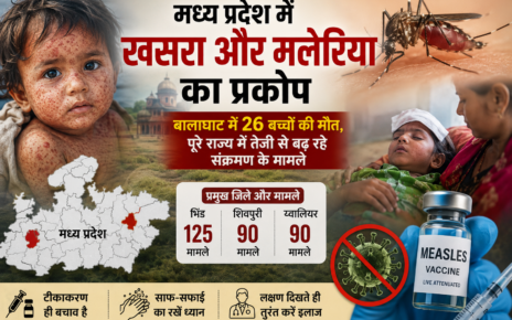 एग्रसर इंडिया (AgrasarIndia) भोपाल डेस्क टीम मध्य प्रदेश में खसरा और मलेरिया का प्रकोप: बालाघाट में 26 बच्चों की मौत, पूरे राज्य में तेजी से बढ़ रहे संक्रमण के मामले भोपाल: मध्य प्रदेश के कई जिलों में खसरा, मलेरिया और कुपोषण का मिला-जुला प्रकोप गंभीर रूप लेता जा रहा है। स्वास्थ्य विभाग के आंकड़ों के अनुसार, अकेले बालाघाट जिले में इन बीमारियों की चपेट में आने से 26 बच्चों की मौत हो गई है। पिछले साल पूरे प्रदेश में खसरे के कुल 1,800 मरीज मिले थे, जबकि इस साल शुरुआती आठ महीनों में ही यह आंकड़ा 1,450 के पार पहुंच चुका है। विशेषज्ञों का अनुमान है कि यदि यही रफ्तार रही, तो साल के अंत तक यह संख्या ढाई हजार तक पहुंच सकती है। मुख्य बिंदु (Highlights) बालाघाट में सबसे गंभीर स्थिति: बालाघाट में जुलाई से अगस्त के बीच खसरे के 40 से अधिक संक्रमित मरीज सामने आए हैं, जहां कुपोषण और मलेरिया के साथ मिलकर इस संक्रमण ने बच्चों की जान ली है। विभिन्न जिलों के आंकड़े: वर्तमान में खसरे के सबसे अधिक 125 मामले भिंड जिले में दर्ज किए गए हैं। इसके अलावा शिवपुरी और ग्वालियर में भी लगभग 90-90 रोगी चिह्नित किए गए हैं। संक्रमण का चक्रीय पैटर्न: पूर्व राज्य टीकाकरण अधिकारी डॉ. संतोष शुक्ला के अनुसार, खसरे का संक्रमण हर चौथे वर्ष तेजी से बढ़ता है (जैसे वर्ष 2022 में बढ़ा था और अब 2026 में इसके मामले बढ़े हैं)। हालांकि इसका आम की बौर से कोई संबंध नहीं है, लेकिन दोनों का चक्र अक्सर साथ-साथ देखा जाता है। संक्रमण की तीव्रता और रोकथाम के उपाय तेजी से फैलने वाला संक्रमण: शिशु रोग विशेषज्ञों के मुताबिक, खसरे का संक्रमण बेहद तेजी से फैलता है। एक संक्रमित व्यक्ति से 1 साल से लेकर 20 अन्य स्वस्थ लोगों तक इसके फैलने का खतरा रहता है। बचाव और सतर्कता: इस पर नियंत्रण का सबसे प्रभावी तरीका बीमारी की तुरंत पहचान, समय पर उपचार और टीकाकरण है। विशेषज्ञों का सुझाव है कि पहला केस सामने आते ही इसकी सूचना तुरंत मुख्य चिकित्सा एवं स्वास्थ्य अधिकारी (CMHO) तक पहुंचाई जानी चाहिए। लोगों को इस संक्रामक बीमारी के प्रति जागरूक करने के लिए हर साल 16 मार्च को 'खसरा दिवस' मनाया जाता है, ताकि समय रहते टीकाकरण और एहतियात बरती जा सके।